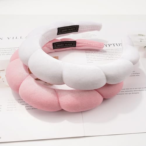 Ayesha Hairband, 2pcs Spa Headband for Women - Bubble Skincare Headband for Washing Face, Sponge Soft Hairband Skincare Makeup Headbands for Women Girls Shower, Pink & White - Image 3