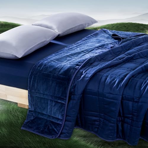 King Size Weighted Blanket 20lbs(88''x104'', Dual-Sided), Reversible King Weighted Blanket with Cozy Warm Velvet & Cooling Tencel Fabric for Adults & Couple All Season - Carry Bag Included, Navy Blue by OMYSTYLE