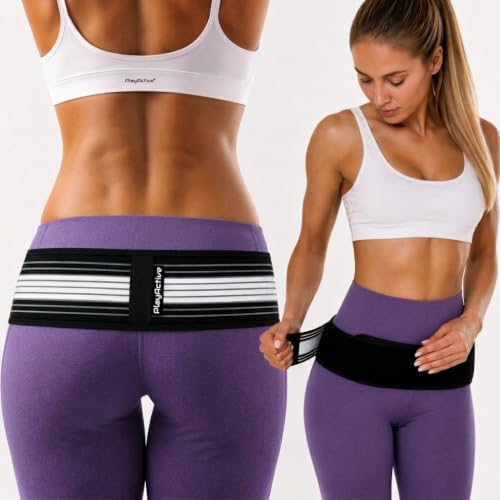 PlayActive Sacroiliac SI Joint Hip Belt - Lower Back Support Brace for Men and Women - Pelvic Support Belt - Trochanter Belt - Sciatica Pelvis Lumbar Hip Pain Relief (Regular) by PlayActive