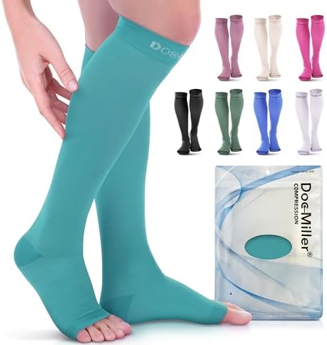 Doc Miller Open Toe Compression Socks, 20-30 mmHg, Knee High, Men & Women by Doc+Miller