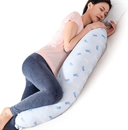 BYRIVER Firm C Shaped Body Pillow for Side Sleeping Women Men, Cooling Pregnancy Pillows for Sleeping, Washable Jersey Cotton Cover, Gifts for New Mom Women (Little Shark) - Image 5