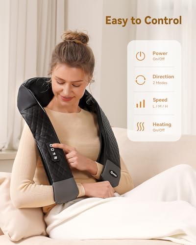 Neck Massager with Heat, Shiatsu Neck and Back Massager, 4D Deep Tissue Kneading for Neck,Back,Shoulder, Body Muscle Pain Relief, Leather Handbag for Storage, Gift for Men Women Mom Dad, Plug-in Use - Image 2