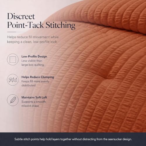 CozyLux Oversized King Comforter Set 120x98 7-Piece Burnt Orange Seersucker - Image 4