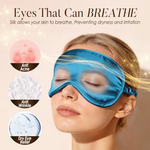 LULUSILK Mulberry Silk Sleep Eye Mask for Sleeping Women Men, Peacock Blue - Image 5
