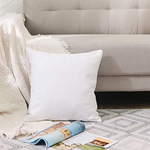 White Pillow Case Soft Linen Square Nursery Decorative Throw Cushion Cover Pillowcase with Smooth Hidden Zipper for Kids Car 14" x 14 " by NATUS+WEAVER