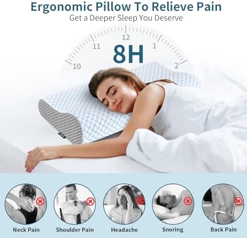 Cervical Pillow for Neck Pain Relief, Contour Memory Foam Pillows for Sleeping, Ergonomic Pillow Cooling Pillow Bed Pillow Neck Support for Side Back Stomach Sleepers (Blue & Grey) - Image 2