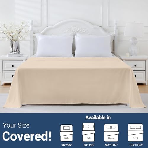 King Flat Sheet Only, 1 Pack Top Bed Sheets, Soft Breathable Brushed Microfiber Color-Coded Label Threads, (105"x102",Beige) - Image 5