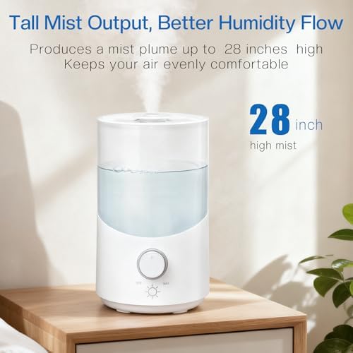 Cool Mist Humidifier for Bedroom, 3L Top Fill Ultrasonic Air Humidifier with Adjustable Knob Control, Quiet Operation, Auto Shut-Off, BPA-Free for Home, Baby, Office, Plants 6L - Image 5