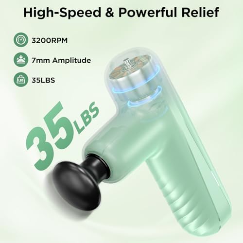 Mini Massage Gun, Powerful Handheld Muscle Massager for Muscle Relaxation, Deep Tissue Percussion Small Massage Gun Travel Massager with 4 Massage Heads Silent Brushless Motor, Green - Image 2