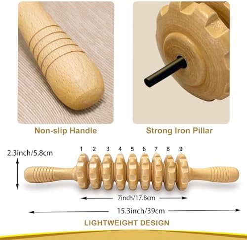 Manual Massager Wooden Handheld Roller Trigger Point Massager Stick for Fascia, Cellulite, Muscle & Abdomen, Body Therapy Massager, Muscle Belly Relief Tool, Natural Wood - Image 2