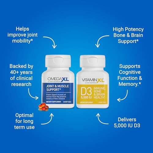 OmegaXL Joint Support Supplement - Natural Muscle/Immune Support, 60 Softgels (2 Pack) & VitaminXL D3 High Potency Daily Vitamin D 5000 IU 125mcg Supplement (30 Softgels) - Image 3