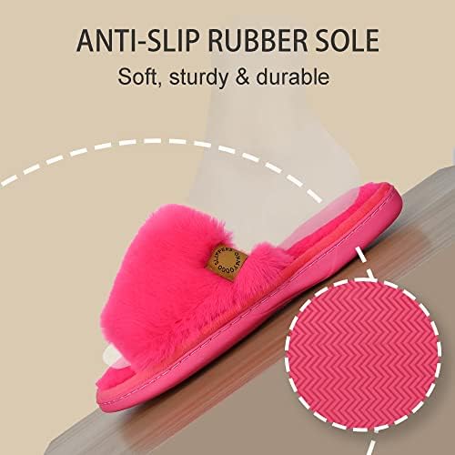 Onmygogo Indoor Slippers for Women Open Toe with Memory Foam, Soft Faux Fur Nonslip House Slippers - Image 6