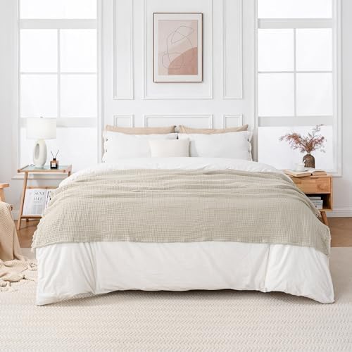 Esterra Muslin Throw Blanket 50x65 Inches Cozy Soft Lightweight Pre-Washed Cotton Blanket, All Season Breathable 4-Layer Gauze Blanket Throw for Sofa Couch Bed, Oatmeal - Image 6