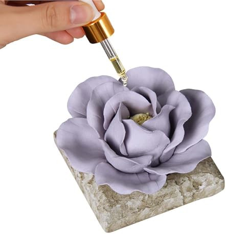Ceramic Passive Essential Oil Diffuser, Aesthetic Desktop Handmade Flower & Concrete Base, Porcelain Aromatherapy Oils Diffuser for Home, Office, Yoga, Spa Room (Purple Peony) by Unknown