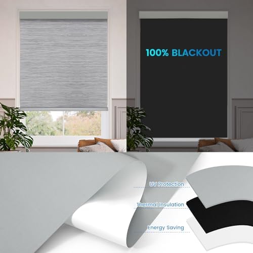 Motorized 100% Blackout Roller Shades – Custom Smart Blinds with Remote Control, Rechargeable Battery or Plug-in Motor, Tuya WiFi Optional, Home & Office Automatic Window Shades (Steel Gray/CH9424) - Image 4