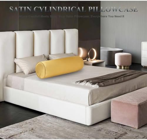 Satin Cylinder Pillowcase | Silk-Like Roll Bolster Pillow Cover with Hidden Zipper | Neck Roll Covers for Hair & Skin Friendly（ Golden Yellow 24" x 6" ） - Image 3
