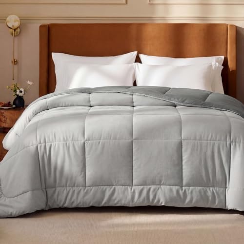 Bedsure California King Comforter Duvet Insert, Quilted Down Alternative Bedding, Ultra Soft Lightweight Comforter Blanket for Bed, with 8 Tabs, Machine Washable, 102x96 in, Light Grey/Grey by Unknown