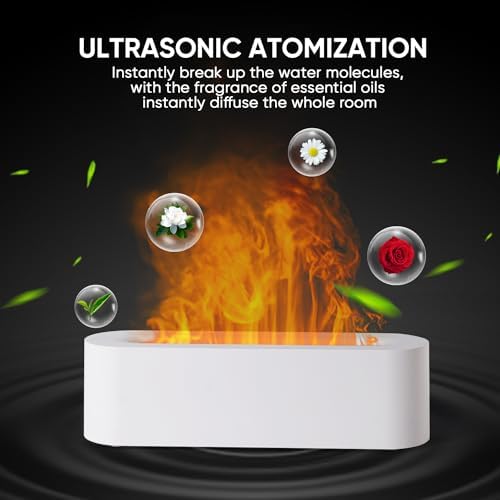 YALEDI Essential Oil Diffuser, Fireplace Flame Fire Oil Diffuser, 150ml Ultrasonic Cool Mist Aromatherapy Humidifier, Scent Aroma Diffuser with 7 Colors Light, Timer & Auto-Off for Home, Room (White) - Image 6