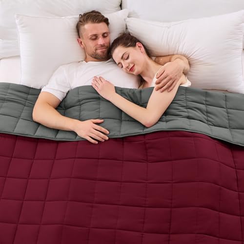 yescool Weighted Blanket for Adults (20 lbs, 88” x 104”, Red Grey) Cooling Heavy Blanket for Sleeping Perfect for 190-210 lbs, Queen Size Breathable Blanket with Premium Glass Bead, Machine Washable by yescool