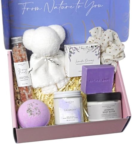 Natural Amor Lavender Spa Gifts for Women,7pcs Self Care Box Including Handmade Soap Bar, Candle, Bath Butter by NATURALAMORLOSANGELES