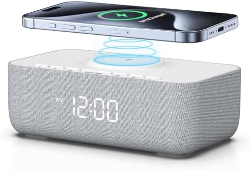 REACHER 15W Wireless Charging Alarm Clock with White Noise Machine by Reacher