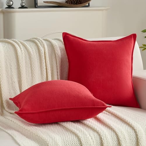 FUTEI Pack of 2 Chenille Throw Pillow Covers 16x16 Inch, Red - Image 5
