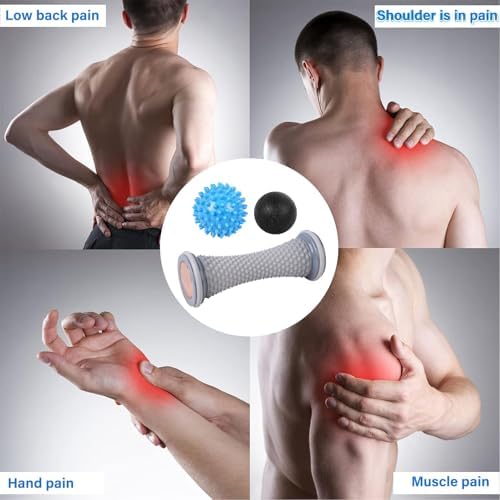 WOVTE Massage Lacrosse Ball for Sore Muscles, Shoulders, Neck, Back, Foot, Body, Deep Tissue, Trigger Point, Muscle Knots, Yoga and Myofascial Release (Blue) (Gray Blue Black) - Image 5