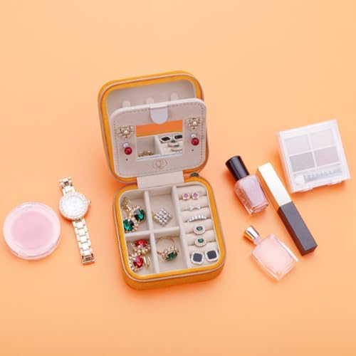 ZPROW Plush Velvet Travel Jewelry Case, Travel Jewelry Organizer, Jewelry Travel Case, Travel Jewelry Box, Small Jewelry Case, Jewelry Travel Box, Earring Organizer with Mirror - Orange - Image 5