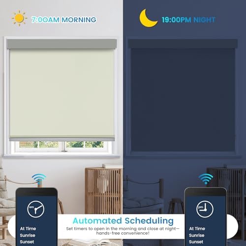 Motorized 100% Blackout Roller Shade – Custom Smart Blinds with Remote, Rechargeable Battery or Plug-in Motor, Tuya WiFi Optional, Home & Office Automatic Window Shades (Medium Champagne/CH9441) - Image 6
