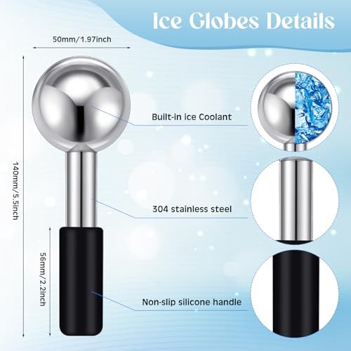 Baderke 2 Pcs Ice Globes for Face Stainless Steel Cooling Globes Unbreakable Cooling Roller Women Ice Balls Cryo Sticks Facials Skin Care for Dark Circles, Puffiness(Silver (Black Handle)) - Image 2