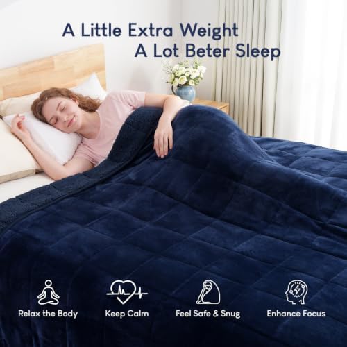 Cottonblue Weighted Blanket 20lbs 60x80 Inches, Navy Blue ​Sherpa Blanket Throw Sofa Bedding Heavy Blanket for Adults, Soft Cozy Fleece Blanket On Queen Bed, Plush Fleece Minky 20 lb Weighted Blanket - Image 2