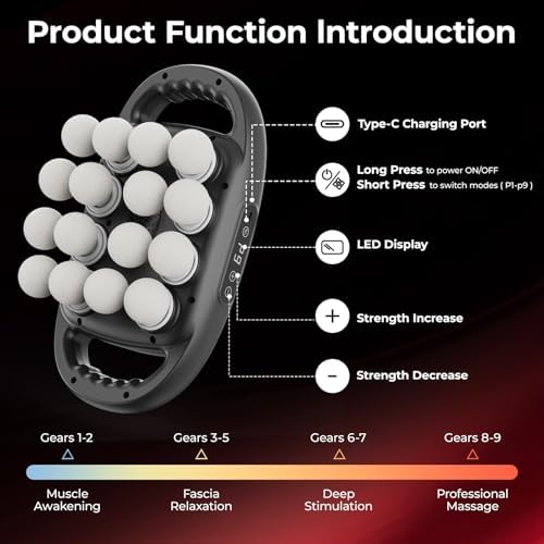 16 Head Massage Gun, Deep Tissue Percussion Massager for Athlete with 9 Modes & 9 Speeds, Portable & Quiet Handheld Electric Muscle Massager for Back, Neck and Shoulder - Image 6