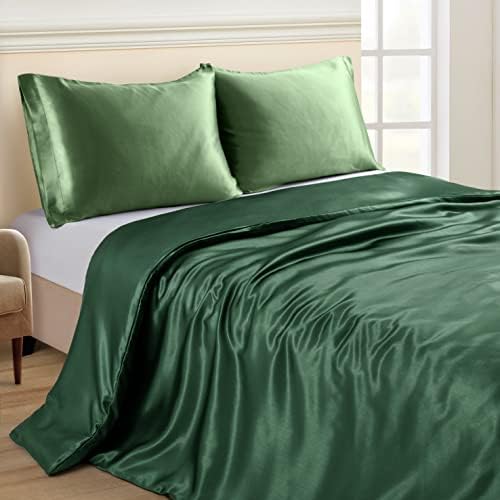 NSGZ Satin Duvet Cover for Weighted Blanket, 60x80, 8 Ties, Dark Green - Image 2