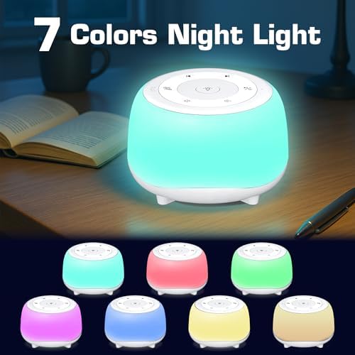 HEYAXA White Noise Sound Machine with 7 Colors Night Light 34 Soothing Sounds, Portable Sound Machine for Baby Adults Kids Sleep with 30 Volume Levels 4 Timers Adjustable Brightness (White) - Image 2