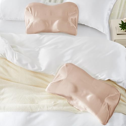 P Pothuiny Taupe Satin Cervical Pillow Case Cover 2-Pack with Zipper - Image 3