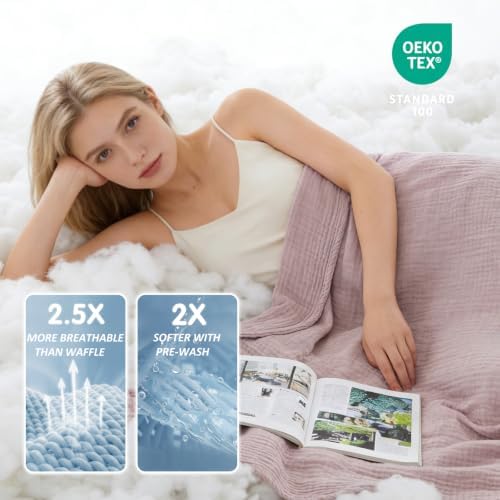 EMME Cotton Muslin Twin XL Blanket Breathable Gauze Soft Lightweight Blankets Adults Gifts for Women (Heather Dusty Pink, 66"x90") - Image 3
