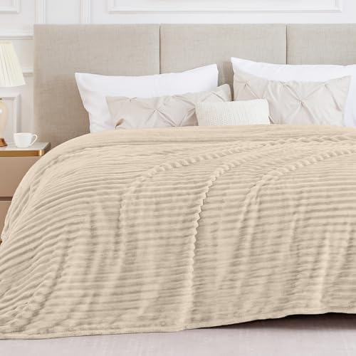 BEDELITE Ribbed Full Size Blanket for Bed, Beige, 84"x90" by BEDELITE