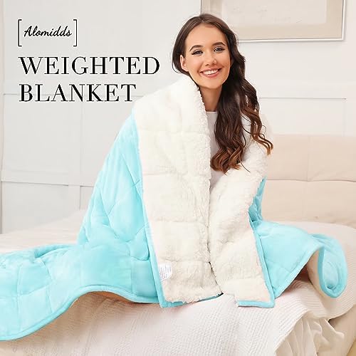 Alomidds Weighted Blanket for Adults, 12lb Twin Size Weighted Blankets,Heavy Blanket with Shiny Soft Shiny Fleece and Cozy Warm Sherpa for Couch Bed, 48 x 72 inches,Aque - Image 6