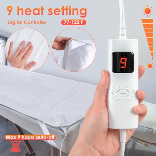 Massage Table Warmer Pads 9 Heat Settings Electric Heating Pad (72.8" x 30"), Digital Heat Control Pad, Heated Mattress Pad w/Overheat Protection for Massage Bed & Spa,White Bed Warmer - Image 2