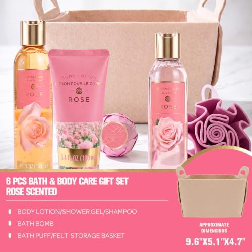 Gifts for Women, 6pc Rose Felt Storage Spa Gift Baskets for Women - Image 2