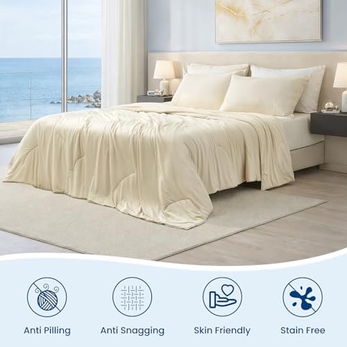 Cozy Bliss Cooling Comforter Twin Size, Reversible Lightweight Cooling Blankets for Hot Sleepers and Night Sweats, Q-Max>0.45 Soft Breathable Silky Smooth Summer Comforter, Khaki, 68"x90" - Image 6