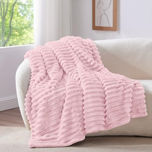 BEDELITE Ribbed Twin Blanket for Couch & Bed, Cherry Blossom, 60"x80" - Image 2