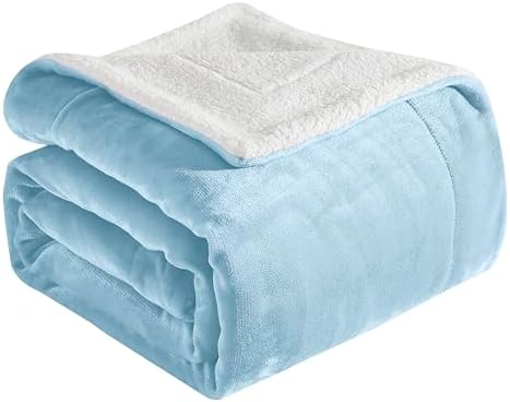 Elegant Comfort Ultra Soft Reversible Flannel Sherpa Blanket - Cozy Silky Fleece Throw for Couch, Bed - Plush Fuzzy Warm Winter Blanket for Gift, King, Aqua by ELEGANTCOMFORT