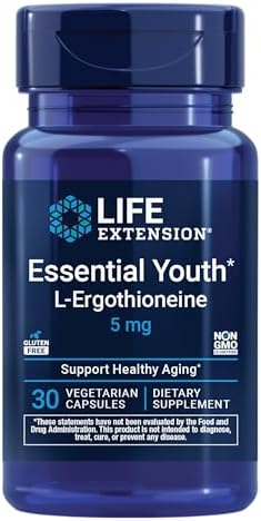 Life Extension Essential Youth L-Ergothioneine – Promotes Longevity & Healthy Aging – Gluten-Free – Non-GMO – Vegetarian – 5 mg – 30 Vegetarian Capsules by LifeExtension