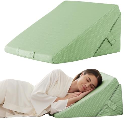 Bedluxe Wedge Pillow for Sleeping, Adjustable 9&12 Inch Foldable Bed Wedge Pillow Set, Orthopedic Memory Foam Triangle Pillows Wedge, 7-in-1 Elevated Pillows for Leg and Back Support, Green by Bedluxe
