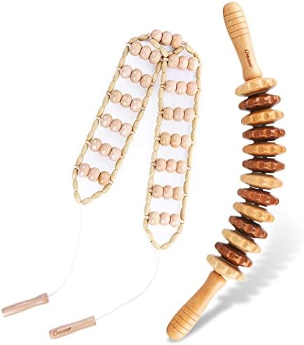 ONUEMP 2PCS Wooden Massage Fascia Stick & Back Massager Roller Rope by ONUEMP