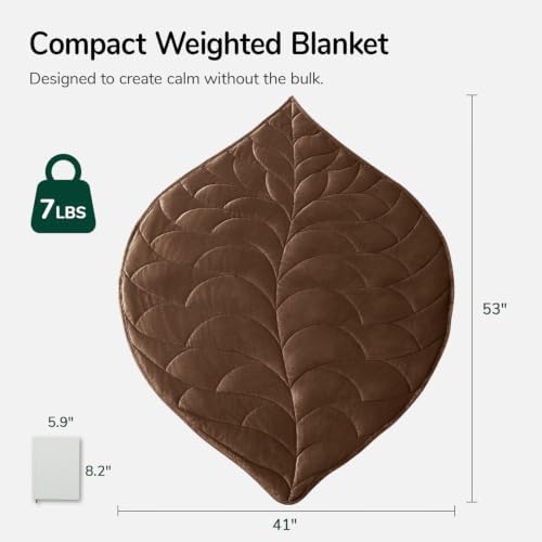 Kaisa Weighted Lap Blanket for Adults, 7 lbs 41" x 53", Leaf Pattern, Brown - Image 2