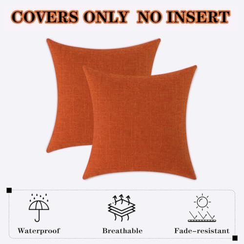Kevin Textile Outdoor Waterproof 24”x24” Pillow Covers 2 Pack, Dark Orange - Image 7