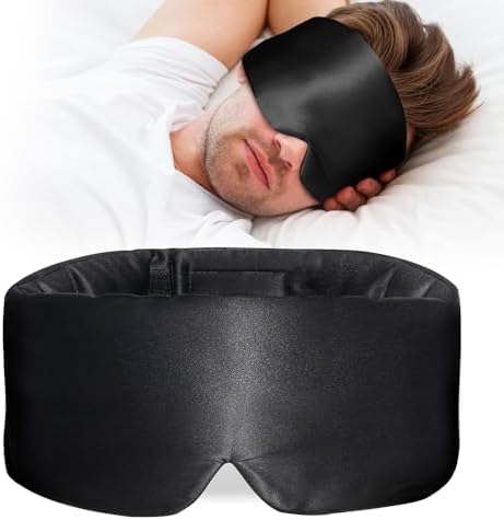 100% Mulberry Silk Sleep Mask, Large Eye Cover for Sleeping, Comfortable and Pressure-Free Sleeping Masks for Women Men, Completely Blackout (Black) by Atreebay