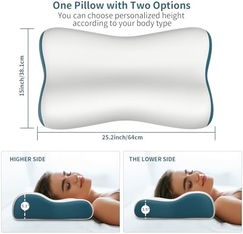 Cervical Neck Pillow for Pain Relief, Contour Memory Foam Pillows Ergonomic Pillow Orthopedic Cooling Pillow Bed Pillow Neck Support for Side Back Stomach Sleepers(Grey&Blue) - Image 3